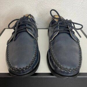 Quoddy Blucher Camp Mix Vibram Sole Boat Shoes Blue Leather Slip On Men's 9.5 US